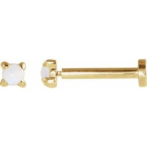 14K Yellow Gold Round 2 Mm  Cabochon Natural White Opal 4-Claw Prong Earring, Length: 6 MM