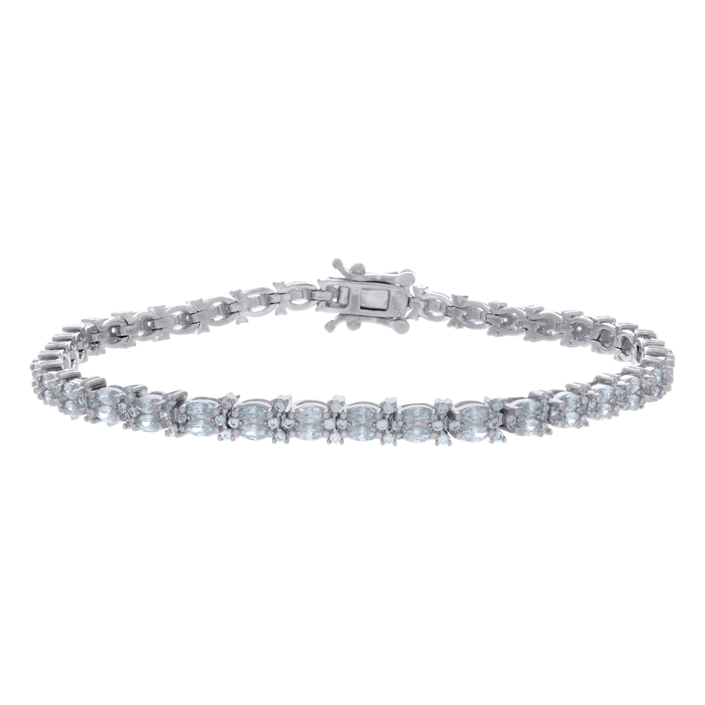 Sterling Silver Womens Marquise Round Cubic-Zirconia Fashion Link Bracelet Size 7 Inches