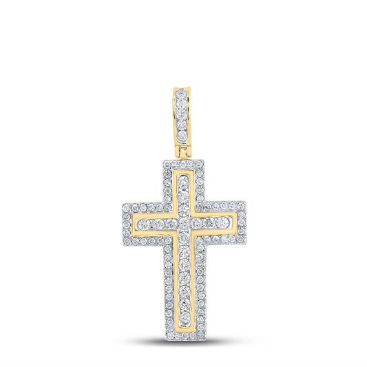 10K Yellow Gold Womens Round Diamond Cross Pendant 1 Cttw, Length: 1.5 In, Width: 0.75 In