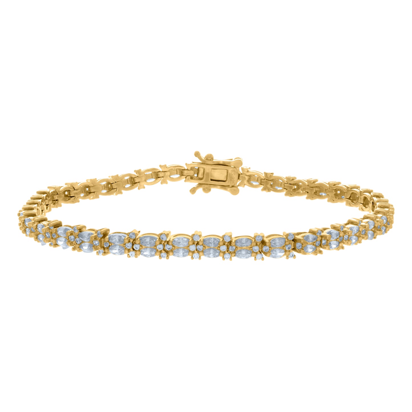 Sterling Silver Womens Marquise Round Cubic-Zirconia Fashion Link Bracelet Size 7 Inches
