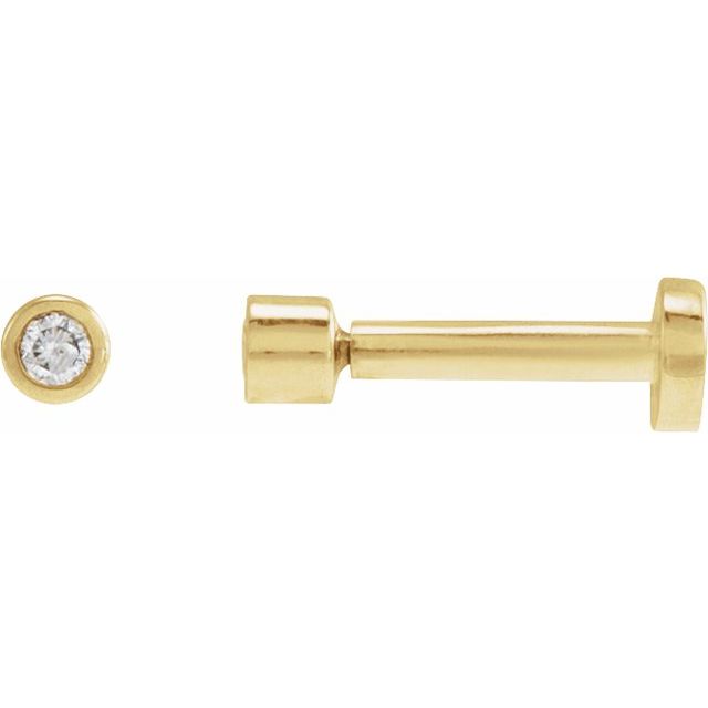 14K Yellow Gold 2.25 Mm Round Tension 6 Mm Polished .04 Ct Natural Diamond Solitaire Bezel-Set Earring With Press Fit Closure