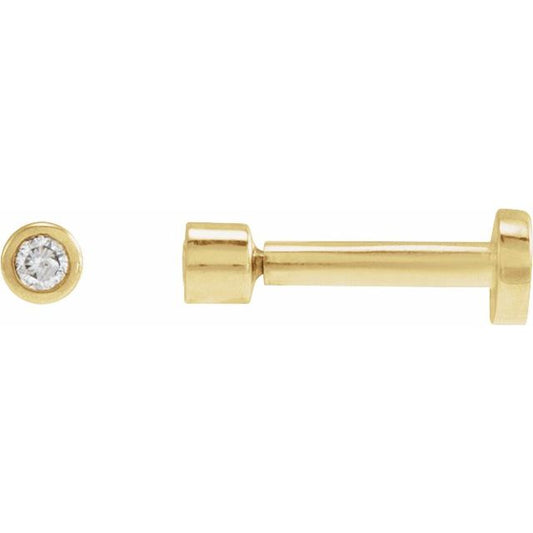 14K Yellow Gold 2.25 Mm Round Tension 6 Mm Polished .04 Ct Natural Diamond Solitaire Bezel-Set Earring With Press Fit Closure
