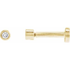 14K Yellow Gold Round 1.25 Mm  .01 Ct Natural Diamond Solitaire Bezel-Set Earring With Press Fit Closure, Length: 4 MM