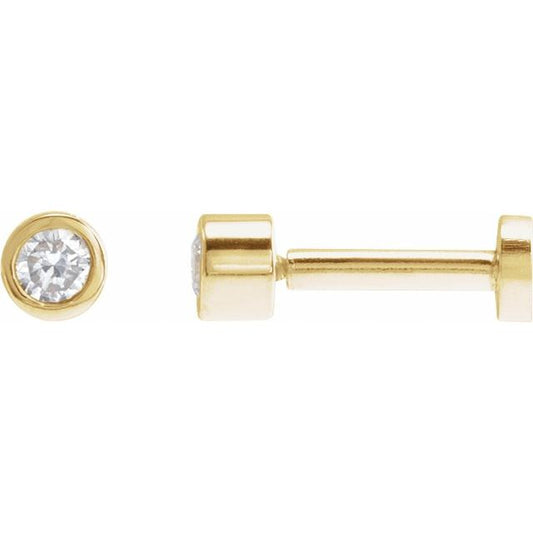 14K Yellow Gold 2 Mm Round Tension 4 Mm Polished .03 Ct Natural Diamond Solitaire Bezel-Set Earring With Press Fit Closure