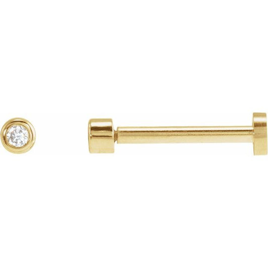 14K Yellow Gold 1.75 Mm Round Tension 6 Mm Polished .02 Ct Natural Diamond Solitaire Bezel-Set Earring With Press Fit Closure
