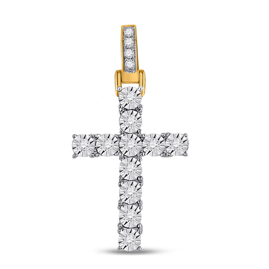10K Yellow Gold Mens Round Diamond Cross Charm Pendant 1/8 Cttw