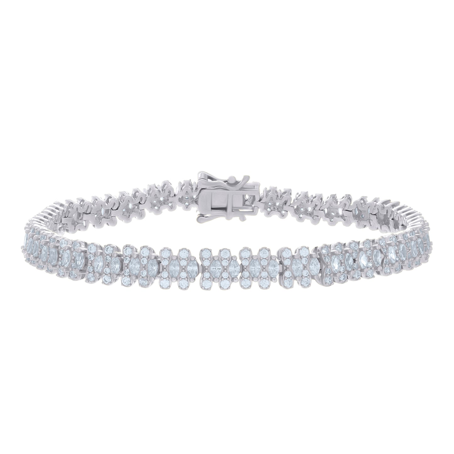 Sterling Silver Womens Marquise Round Cubic-Zirconia Fashion Link Bracelet Size 7 Inches