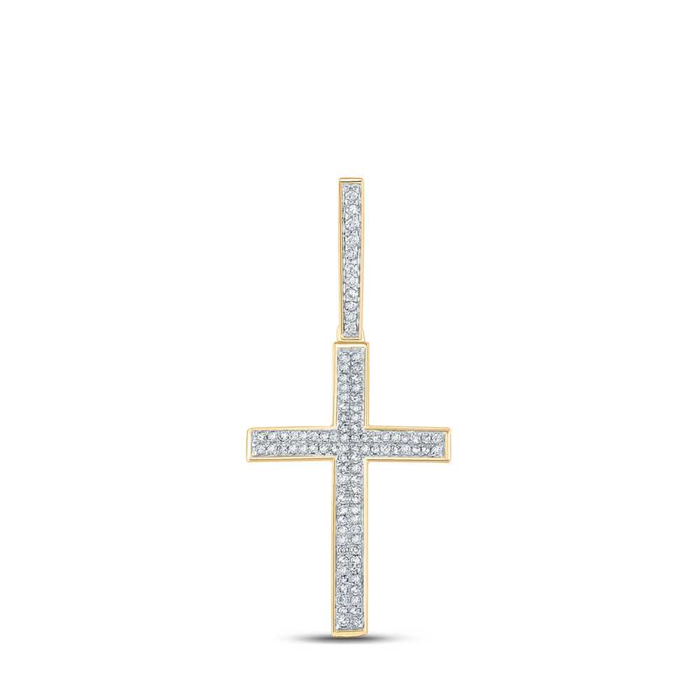 10K Yellow Gold Mens Round Diamond Cross Charm Pendant 1/3 Cttw