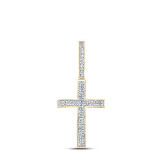 10K Yellow Gold Mens Round Diamond Cross Charm Pendant 1/3 Cttw