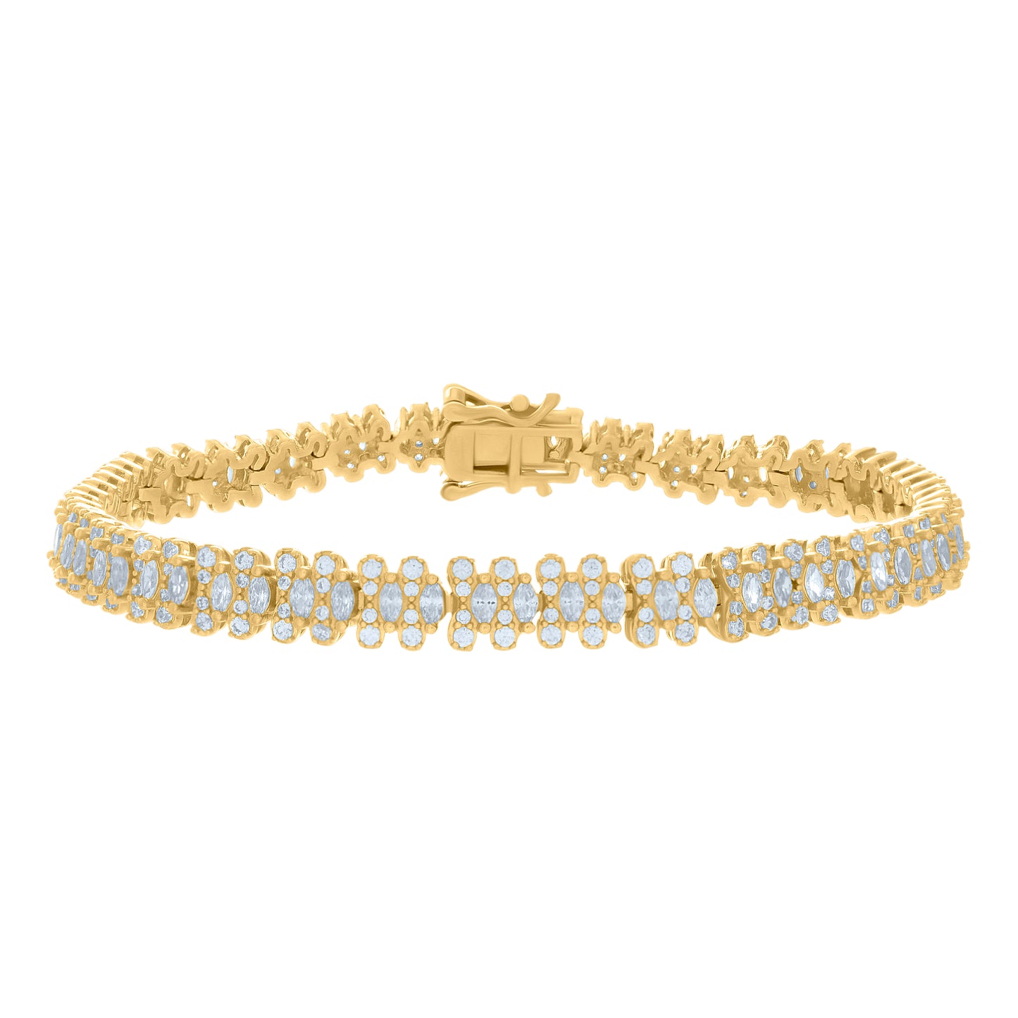 Sterling Silver Womens Marquise Round Cubic-Zirconia Fashion Link Bracelet Size 7 Inches