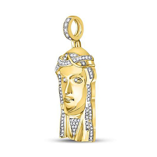 10K Yellow Gold Mens Round Diamond Jesus Face Charm Pendant 1/4 Cttw
