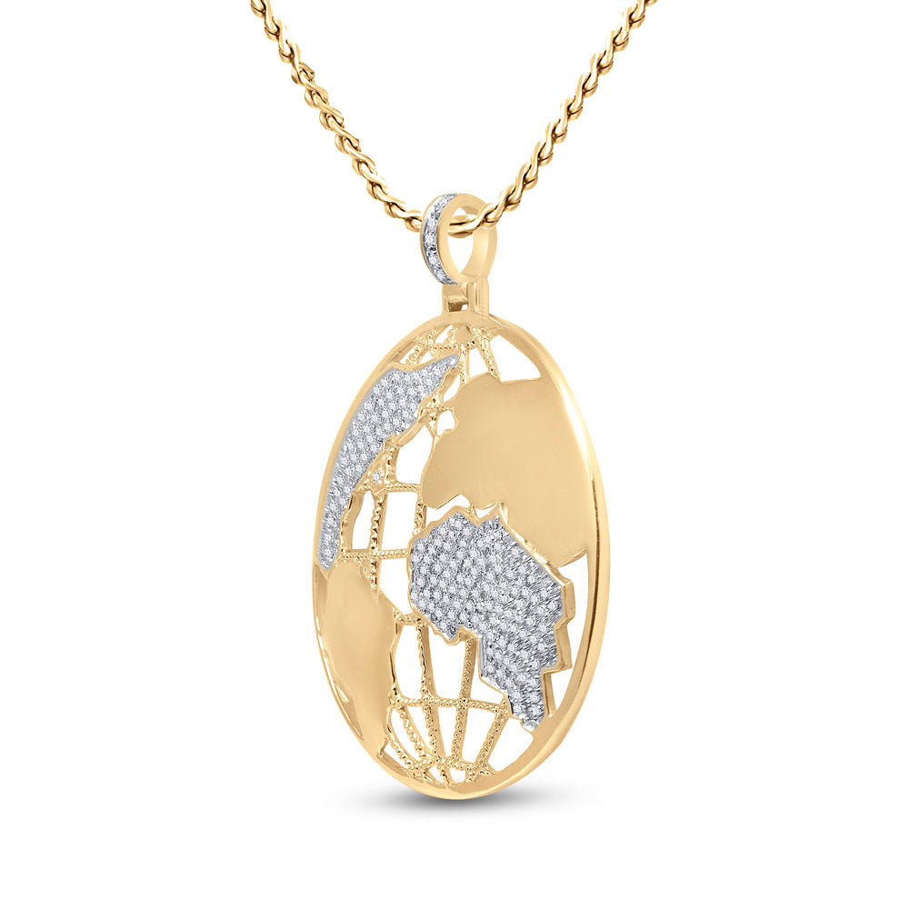 10K Yellow Gold Mens Round Diamond Globe World Charm Pendant 5/8 Cttw