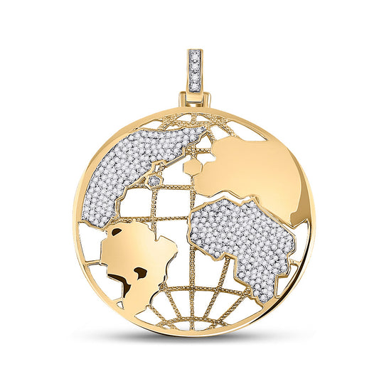 10K Yellow Gold Mens Round Diamond Globe World Charm Pendant 5/8 Cttw