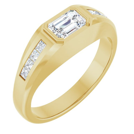 14K Yellow Gold Emerald 6.15 X 4.5 Mm Polished 9/10 Ctw Lab-Grown Diamond Band, Size 10