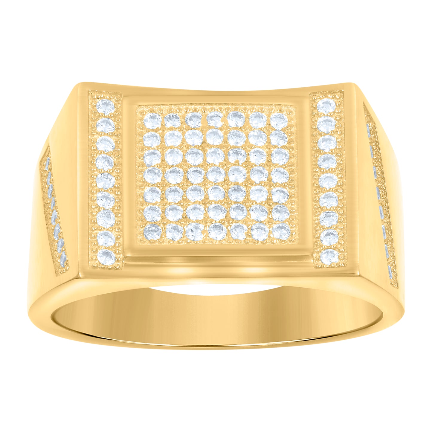 Sterling Silver Yellow-tone Mens Cubic-Zirconia Square Fashion Bridal Anniversary Wedding Engagement Band Ring