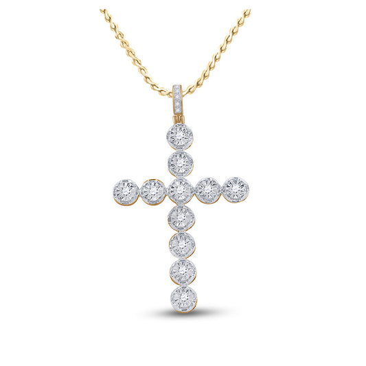 10K Yellow Gold Mens Round Diamond Cross Charm Pendant 5/8 Cttw