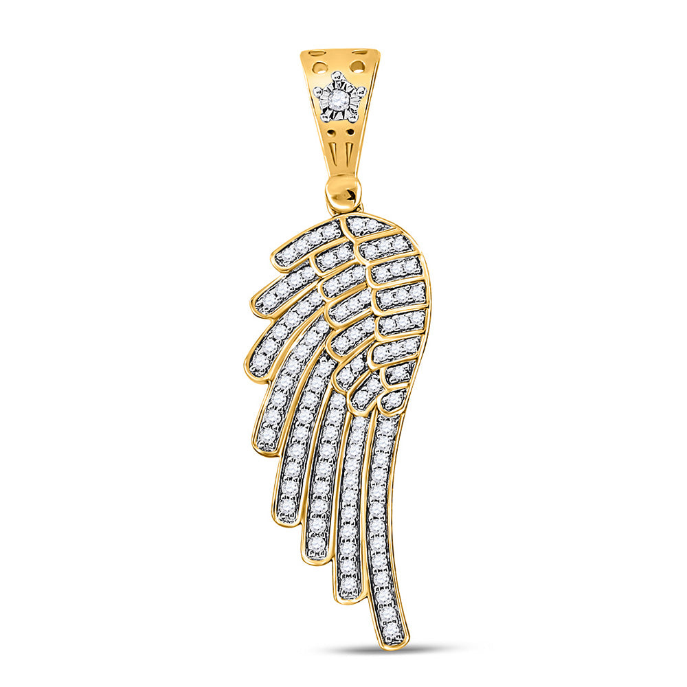 10K Yellow Gold Mens Round Diamond Angel Wing Charm Pendant 1/2 Cttw, Length: 1.76 In, Width: 0.64 In