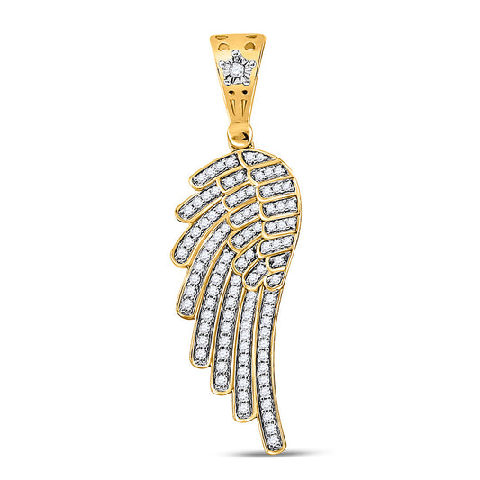 10K Yellow Gold Mens Round Diamond Angel Wing Charm Pendant 1/2 Cttw, Length: 1.76 In, Width: 0.64 In
