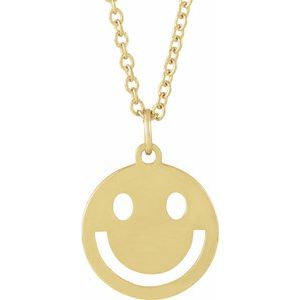 14K Yellow Gold Smiley Face 13.8 X 10 Mm 16-18 In Polished Smiley Face Necklace