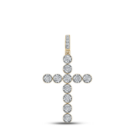10K Yellow Gold Mens Round Diamond Cross Charm Pendant 1/3 Cttw