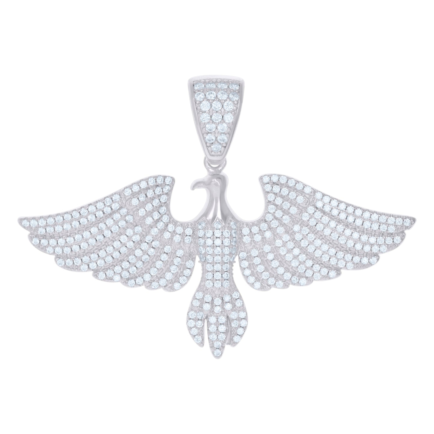 Sterling Silver Men Cubic-Zirconia Eagle Bird Patriotic Charm Pendant