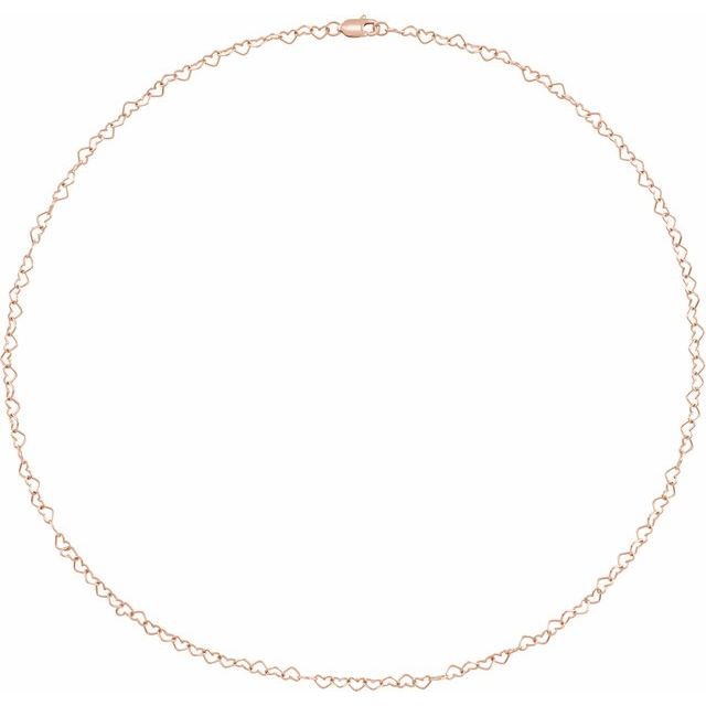 14K Rose Gold Heart 3.2 Mm 16 In Lobster Clasp Polished Heart Chain