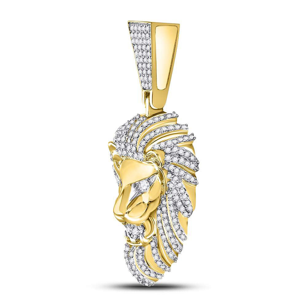 10K Yellow Gold Mens Round Diamond Lion Charm Pendant 1-1/3 Cttw, Length: 1.8 In, Width: 0.87 In
