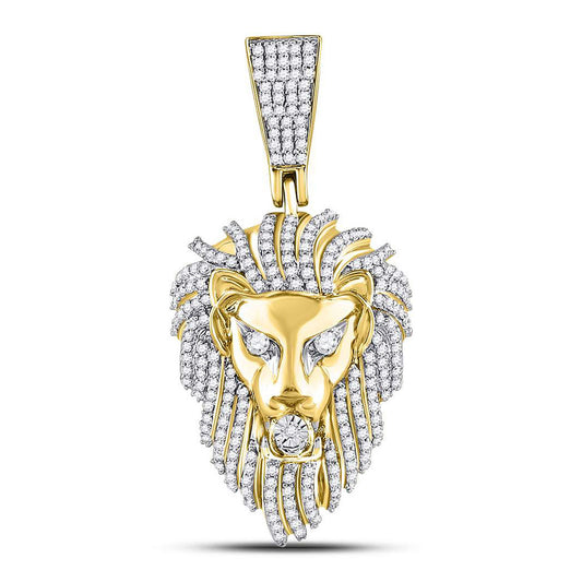 10K Yellow Gold Mens Round Diamond Lion Charm Pendant 1-1/3 Cttw, Length: 1.8 In, Width: 0.87 In