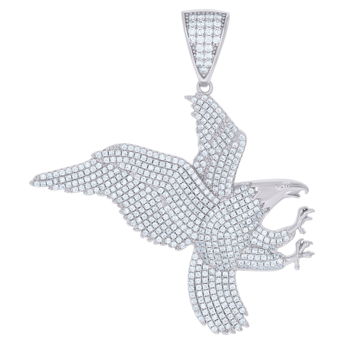 Sterling Silver Men Cubic-Zirconia Eagle Bird Patriotic Charm Pendant