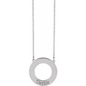 14K White Gold 20 X 20 Mm 16 In Polished Engravable Necklace