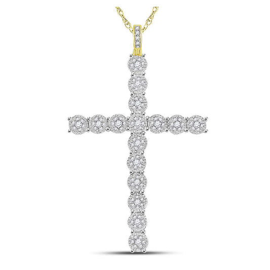 10K Yellow Gold Mens Round Diamond Cross Charm Pendant 3/4 Cttw