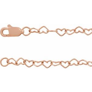 14K Rose Gold Heart Chain, Length: 7 In, Width: 3.2 Mm