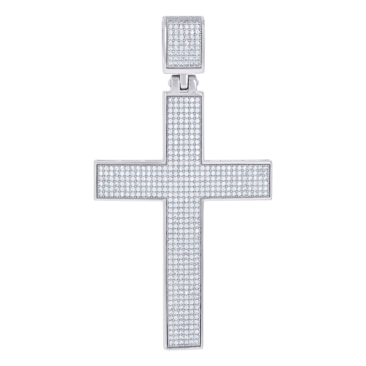 Sterling Silver Mens Cubic-Zirconia Cross Religious Charm Pendant
