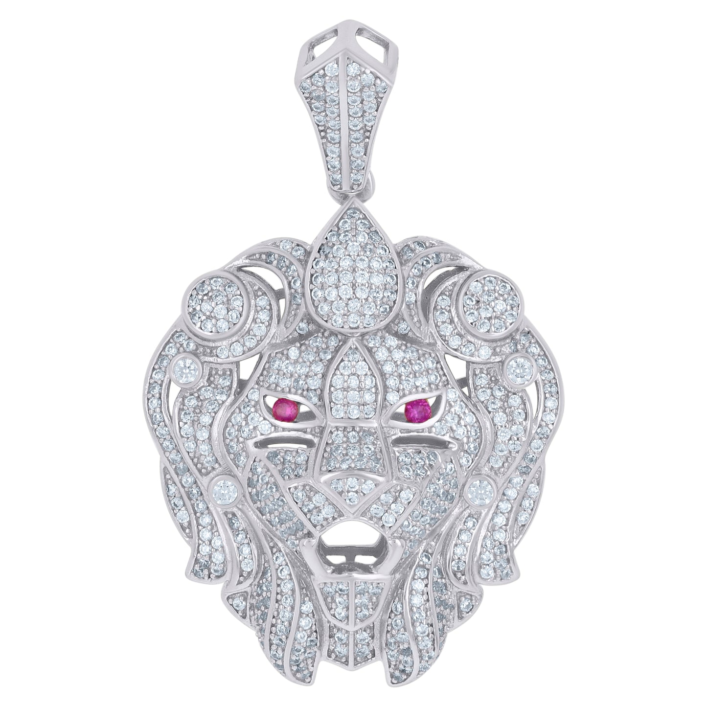 Sterling Silver Mens Purple White Cubic-Zirconia Leo/Lion Head Animal Zodiac Sign/Wildlife Charm Pendant