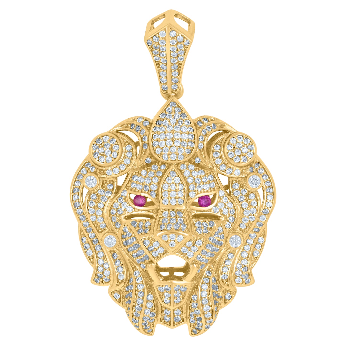 Sterling Silver Mens Purple White Cubic-Zirconia Leo/Lion Head Animal Zodiac Sign/Wildlife Charm Pendant