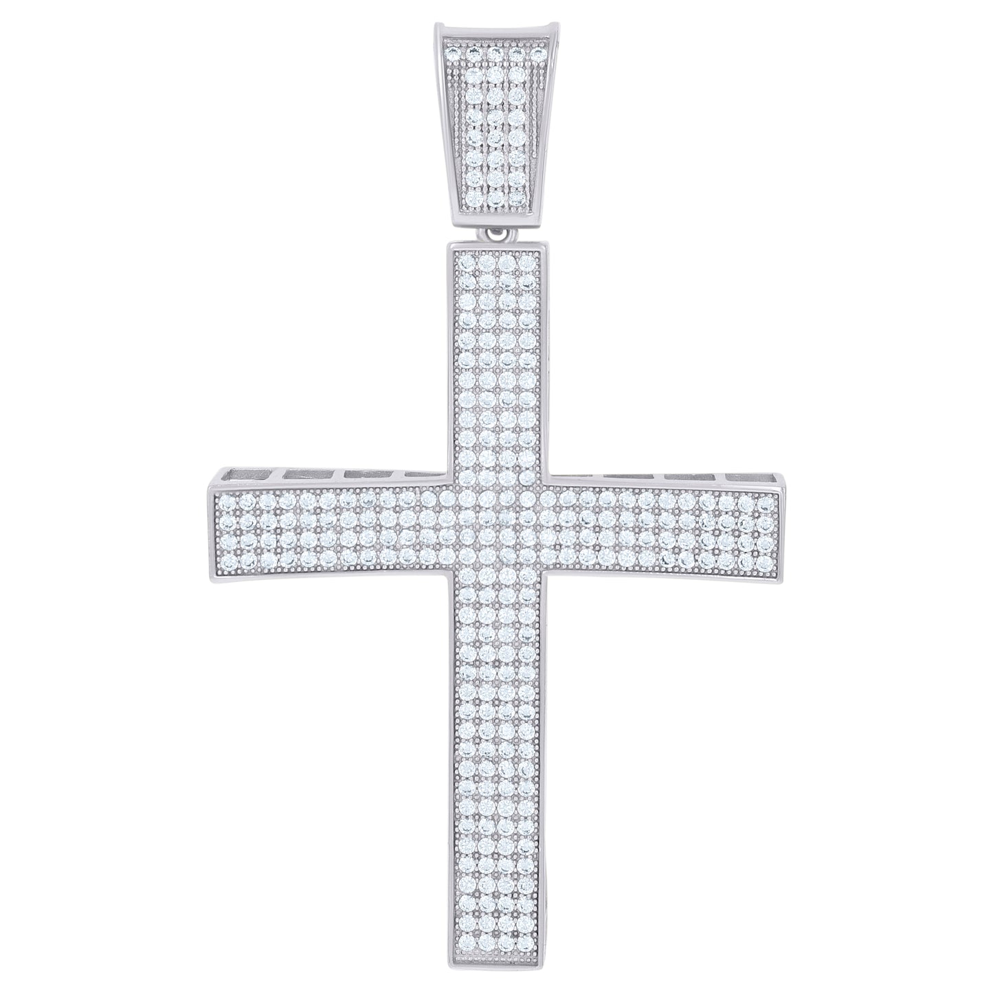 Sterling Silver Mens Cubic-Zirconia Cross Religious Charm Pendant