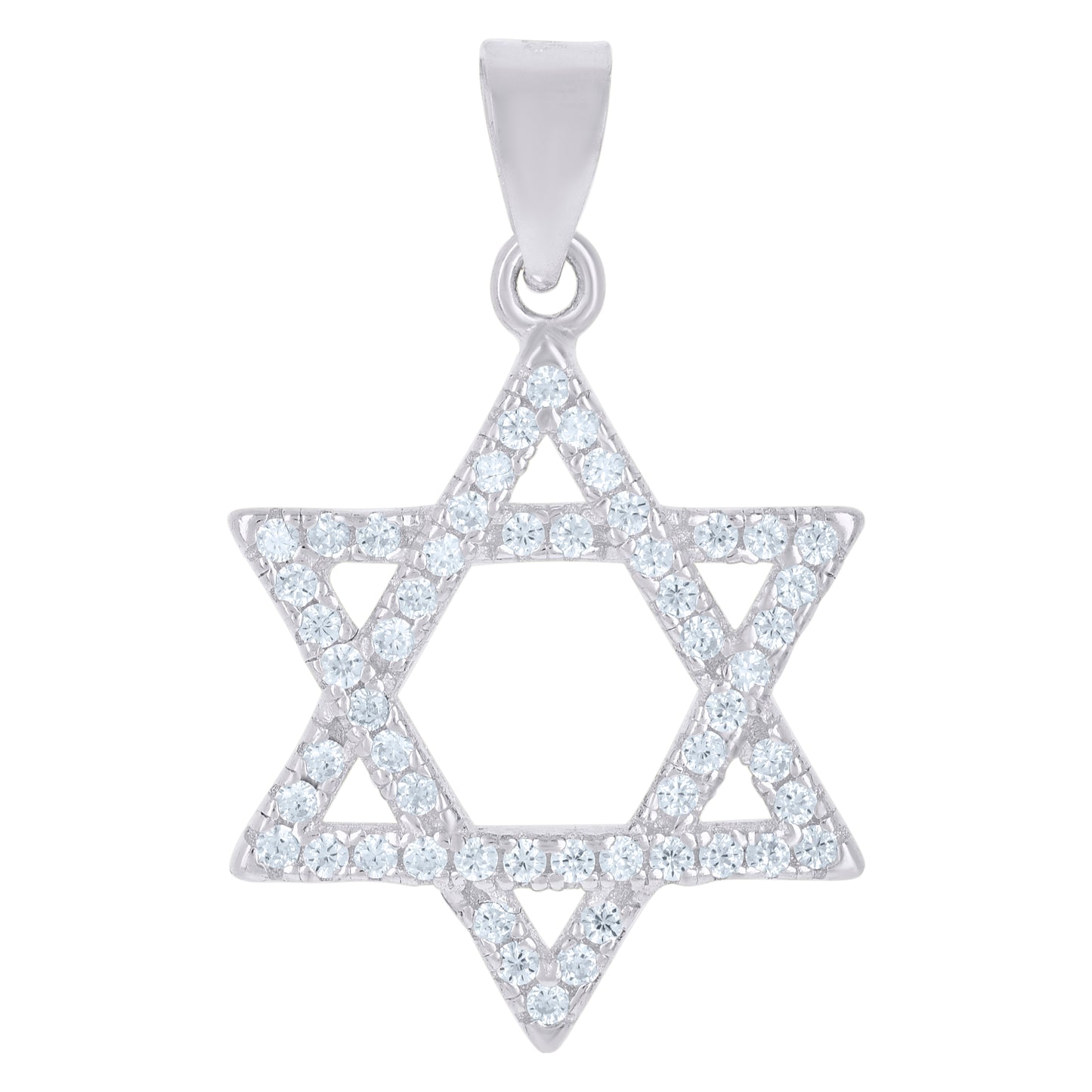 Sterling Silver Unisex Cubic-Zirconia Star Of David Religious Symbol Charm Pendant