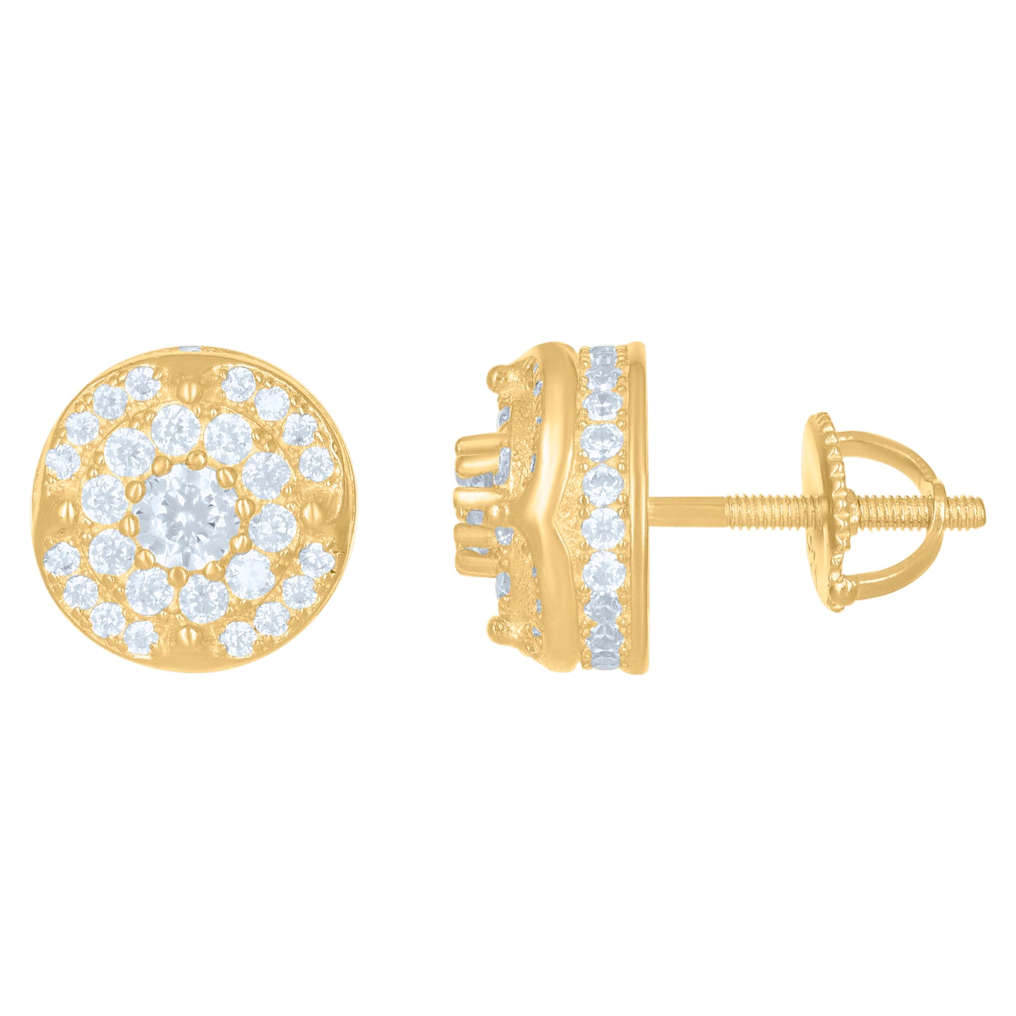 Sterling Silver Or Yellow-tone Unisex Cubic-Zirconia Fashion Stud Earrings