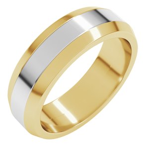 14K Yellow/White Gold  6 Mm Beveled Edge Band Size 8