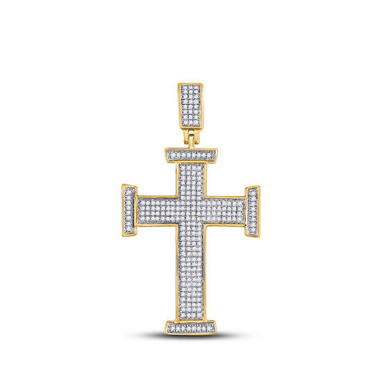 10K Yellow Gold Mens Round Diamond Cross Charm Pendant 3/4 Cttw