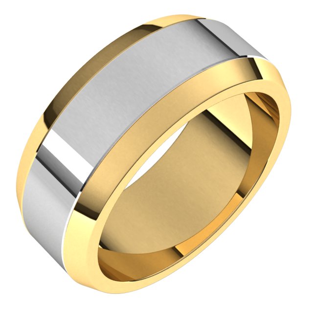 14K White/Yellow Or Yellow/White Gold Standard Beveled Edge Flat Band