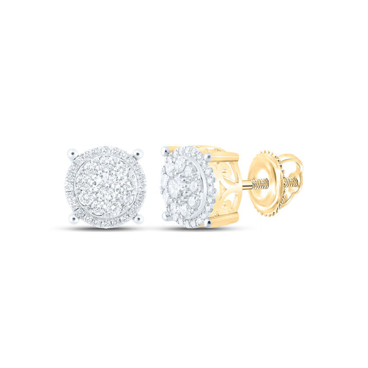 14K Yellow Gold Womens Round Diamond Cluster Earrings 3/4 Cttw
