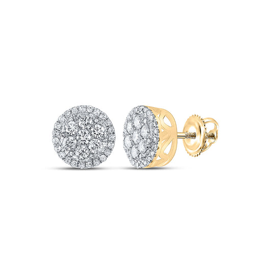 10K Yellow Gold Round Diamond Circle Cluster Earrings 5/8 Cttw