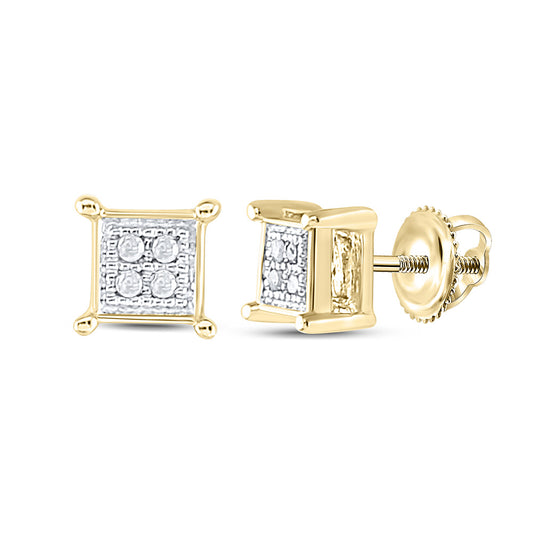 10K Yellow Gold Round Diamond Square Earrings .03 Cttw