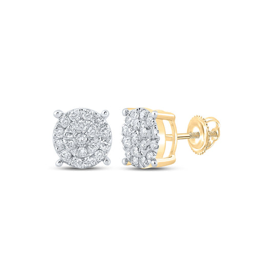 10K Yellow Gold Round Diamond Cluster Earrings 5/8 Cttw