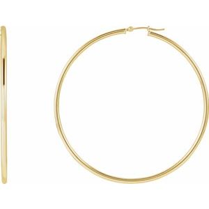 14K Yellow Gold Pair Round Tube Hoop Earrings, Length: 60 Mm, Thickness: 2 Mm