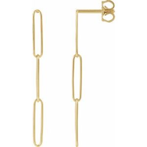 14K Yellow Gold 39.2 X 2.8 Mm Pair Friction Backs Included Polished Paperclip-Style Earrings