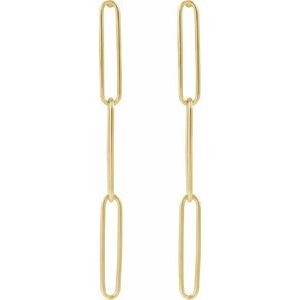 14K Yellow Gold 39.2 X 2.8 Mm Pair Friction Backs Included Polished Paperclip-Style Earrings