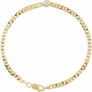 14K Yellow Gold Natural Diamond Round 4 Mm 8.97 X 5 Mm 7 In I1, G-H Polished 1/5 Ct Natural Diamond Link Bracelet