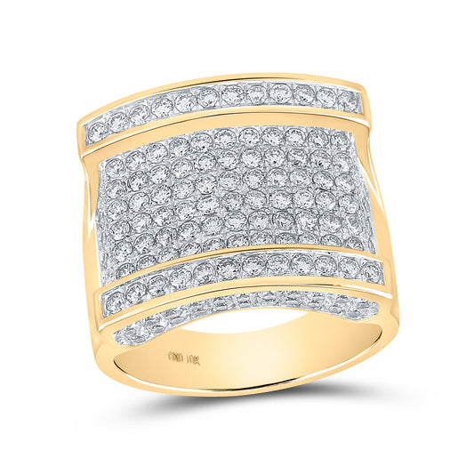 10K Yellow Gold Mens Round Diamond Cluster Ring 3-1/4 Cttw, Mens Size: 7-13